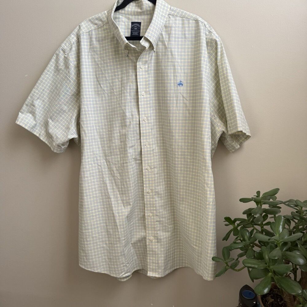 Brooks Brothers 1818 Shirt Mens 3XLT Yellow Blue Button Down Cotton Plaid